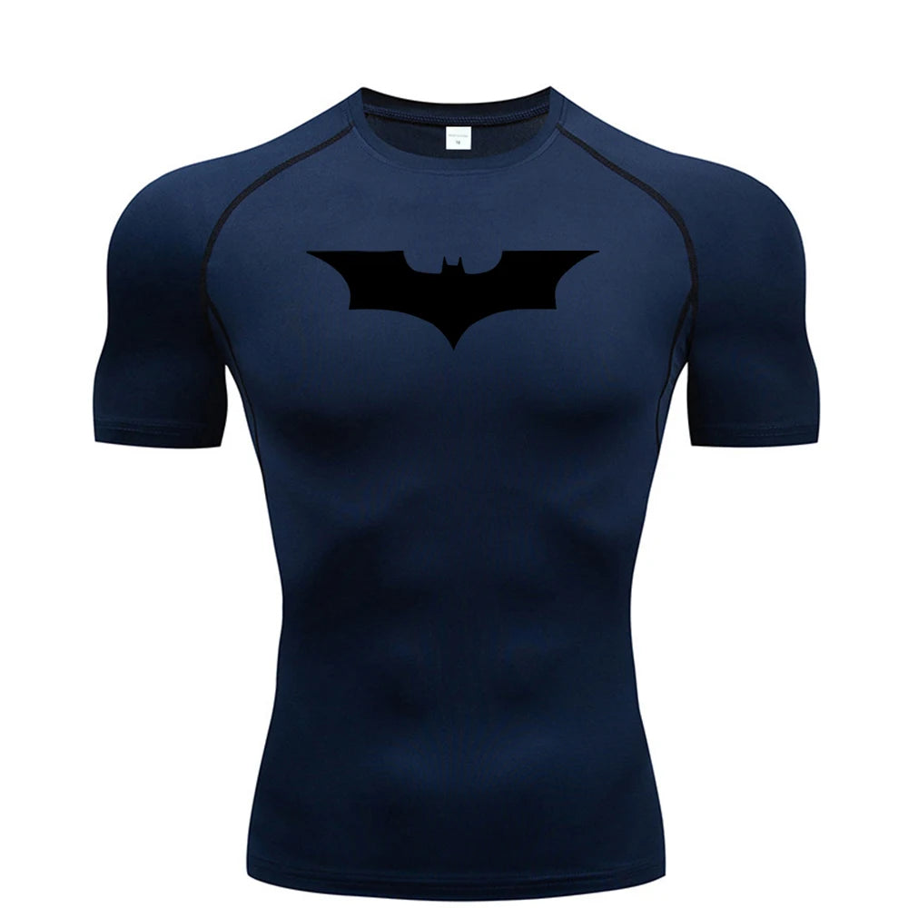 Camiseta ajustada con estampado de murciélago para hombre, camiseta de compresión para correr, gimnasio, Fitness, trotar, camisetas informales de manga corta para hombre
