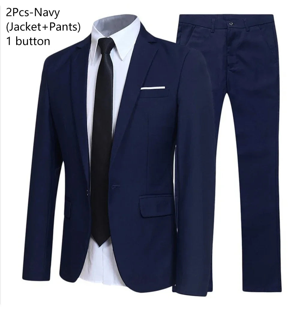 Trajes para hombre, conjunto elegante de 2 piezas para boda, chaquetas, pantalones, Blazers ajustados, traje Formal de negocios, disfraz clásico de moda 2025