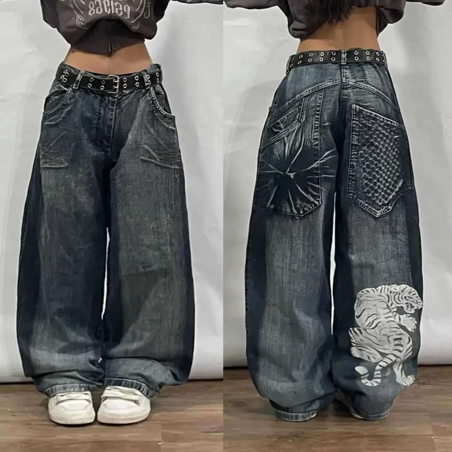 Ropa de calle nueva Harajuku Color sólido lavado pantalones vaqueros holgados hombres Y2K moda Retro Punk Casual Joker gótico pantalones de pierna ancha de cintura alta