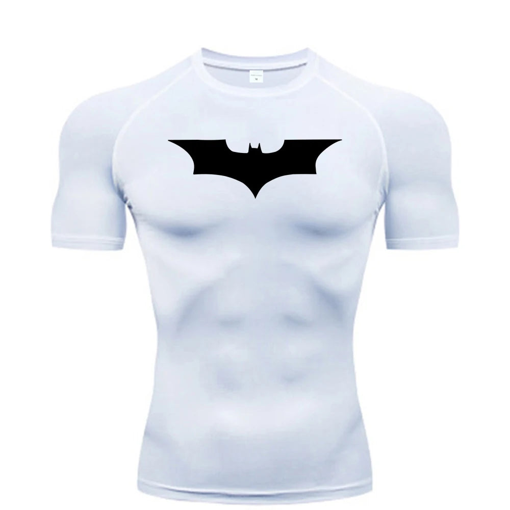 Camiseta ajustada con estampado de murciélago para hombre, camiseta de compresión para correr, gimnasio, Fitness, trotar, camisetas informales de manga corta para hombre