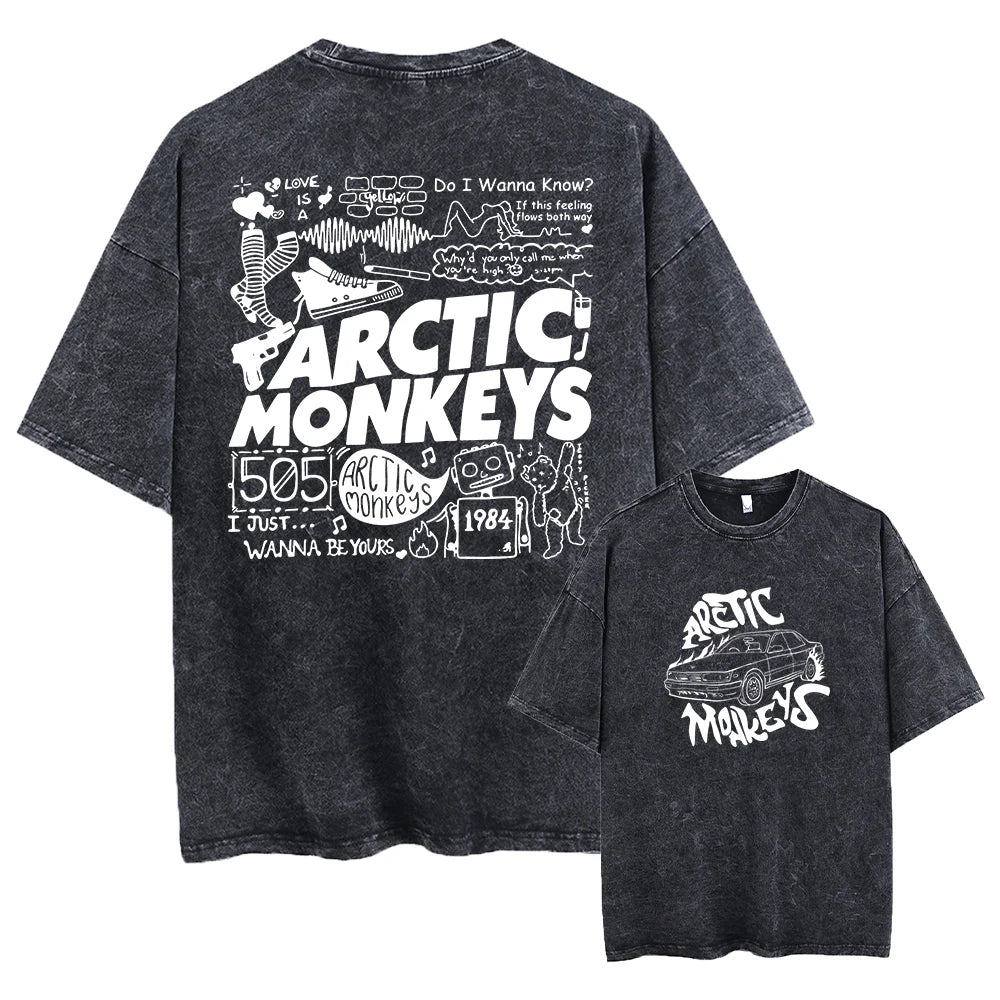 Camiseta de manga corta para hombre, ropa de calle Retro, Rock Arctic Monkeys, Álbum de Música, gráfico, Vintage, lavado, de gran tamaño, Y2k, Hip Hop