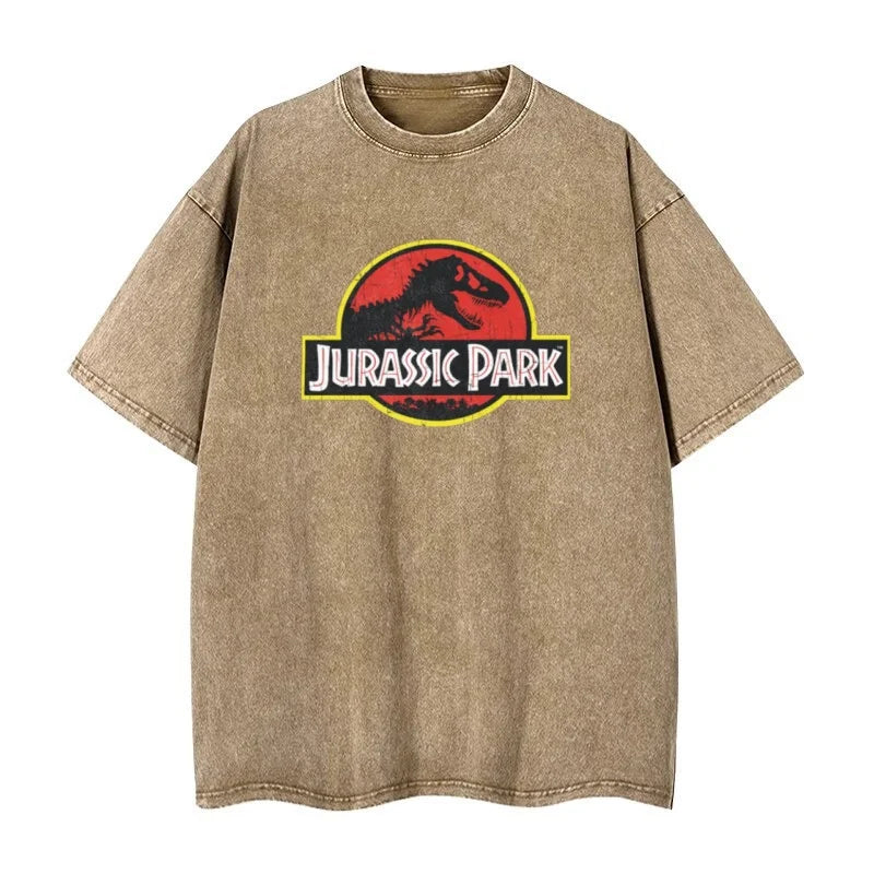 Camiseta Retro lavada de Jurassic Park, ropa de calle, camiseta Retro de Hip-hop, camisa informal de verano para hombres y mujeres