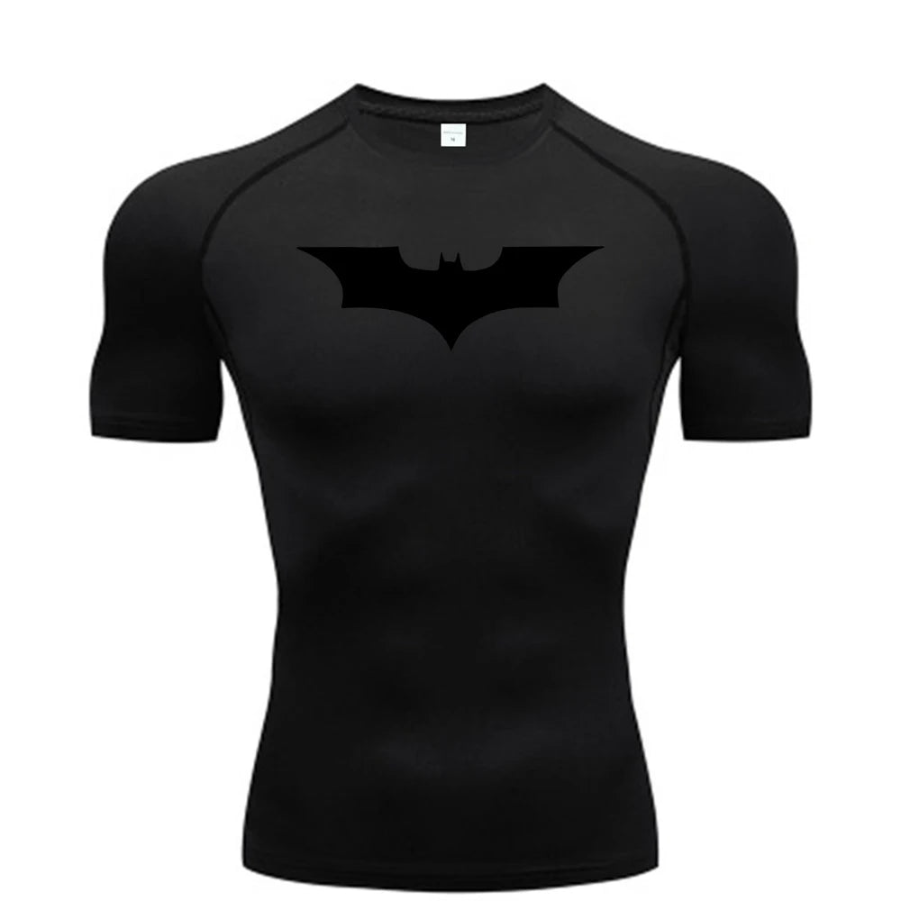 Camiseta ajustada con estampado de murciélago para hombre, camiseta de compresión para correr, gimnasio, Fitness, trotar, camisetas informales de manga corta para hombre