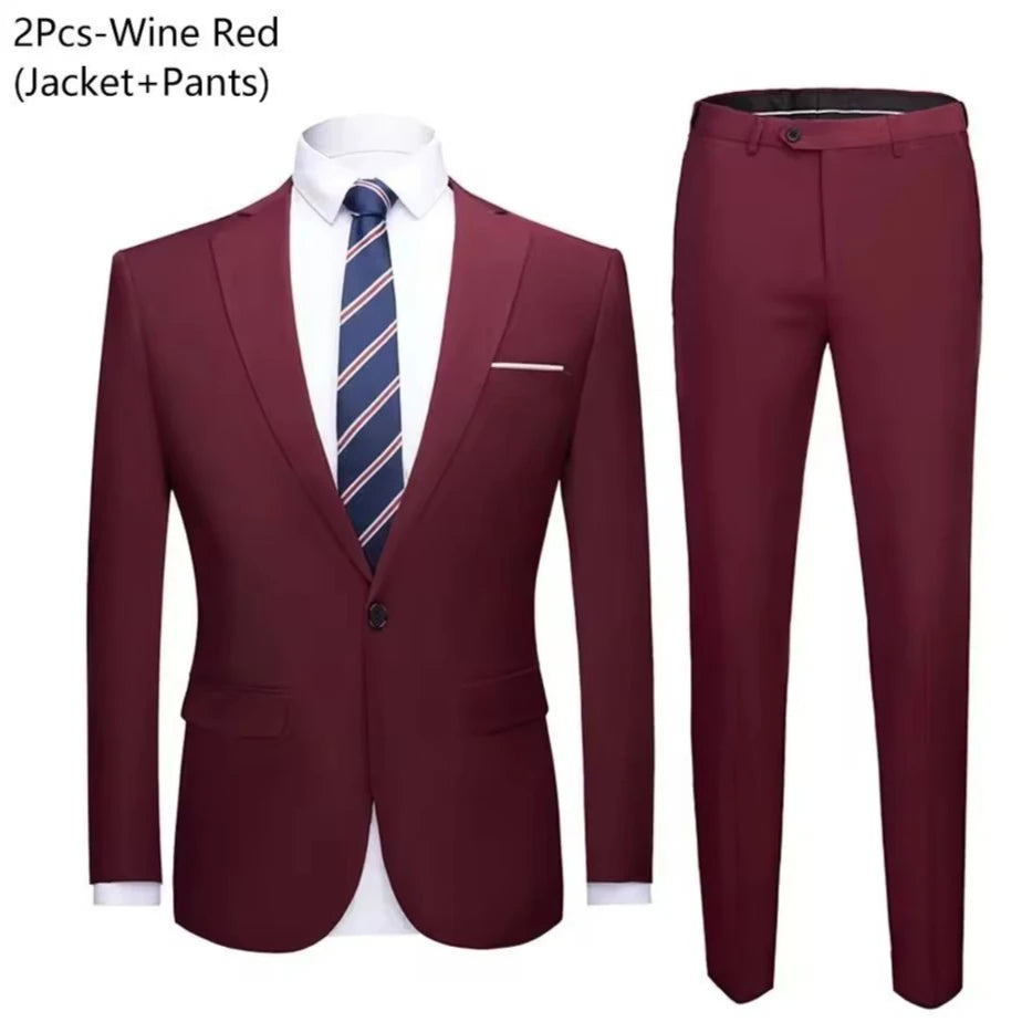 Trajes para hombre, conjunto elegante de 2 piezas para boda, chaquetas, pantalones, Blazers ajustados, traje Formal de negocios, disfraz clásico de moda 2025