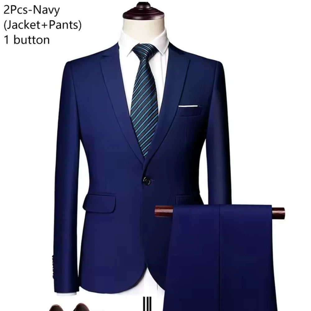 Trajes para hombre, conjunto elegante de 2 piezas para boda, chaquetas, pantalones, Blazers ajustados, traje Formal de negocios, disfraz clásico de moda 2025