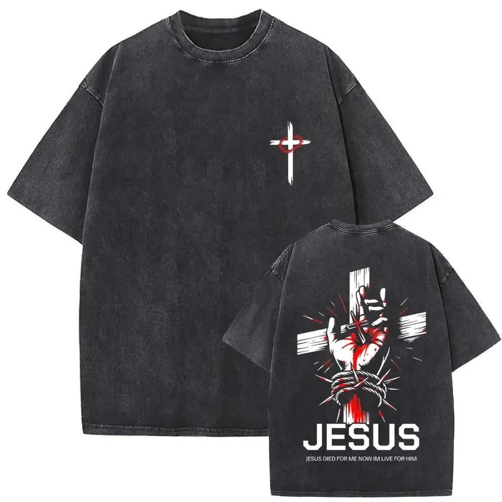 Camiseta lavada Vintage cristiana para hombre y mujer, camisetas góticas de Rock de gran tamaño, ropa de calle, Jesús perdónlos el padre