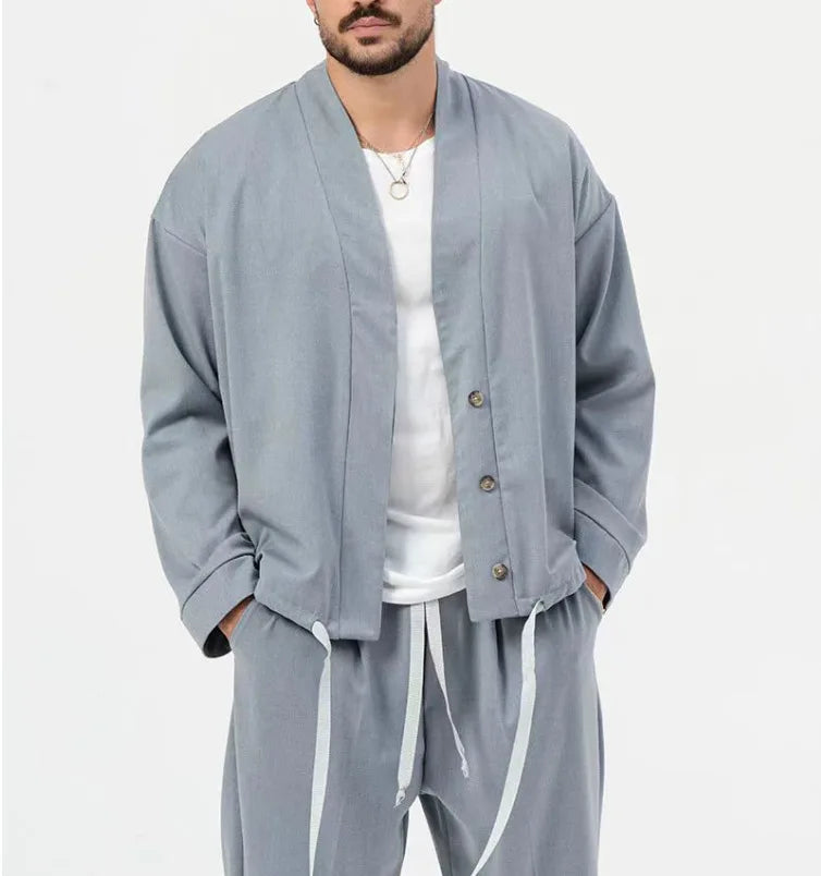 Nuevo traje deportivo informal de negocios de manga larga para hombre para primavera y otoño. Abrigo suelto de color puro para hombre con chaqueta de moda.