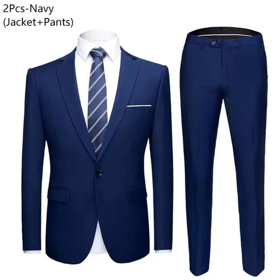 Trajes para hombre, conjunto elegante de 2 piezas para boda, chaquetas, pantalones, Blazers ajustados, traje Formal de negocios, disfraz clásico de moda 2025
