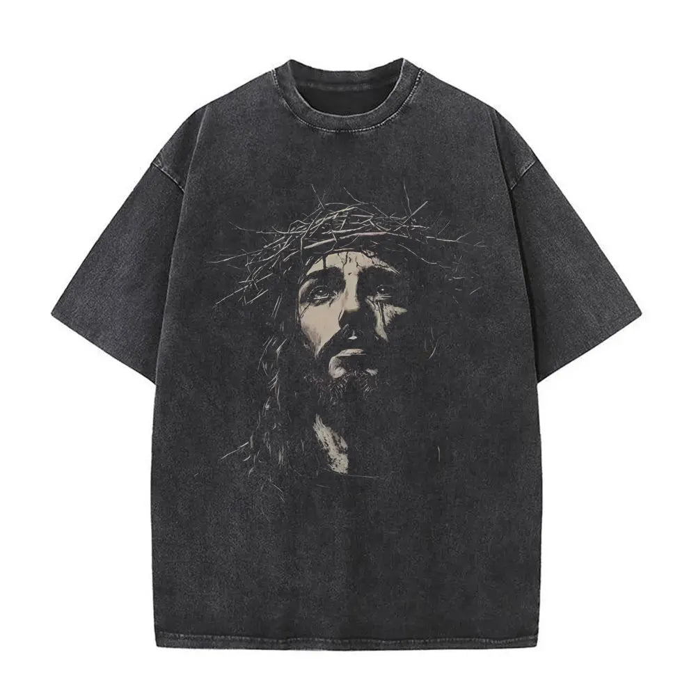 Camiseta lavada Vintage cristiana para hombre y mujer, camisetas góticas de Rock de gran tamaño, ropa de calle, Jesús perdónlos el padre