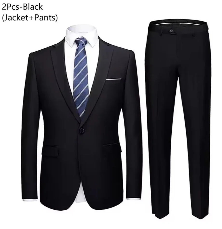 Trajes para hombre, conjunto elegante de 2 piezas para boda, chaquetas, pantalones, Blazers ajustados, traje Formal de negocios, disfraz clásico de moda 2025
