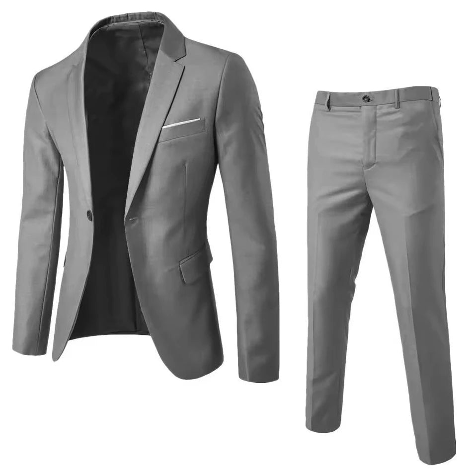 Trajes para hombre, conjunto elegante de 2 piezas para boda, chaquetas, pantalones, Blazers ajustados, traje Formal de negocios, disfraz clásico de moda 2025