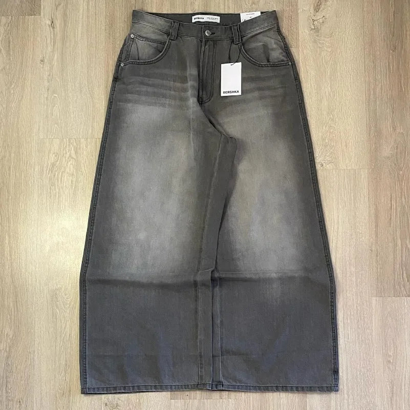 Ropa de calle nueva Harajuku Color sólido lavado pantalones vaqueros holgados hombres Y2K moda Retro Punk Casual Joker gótico pantalones de pierna ancha de cintura alta