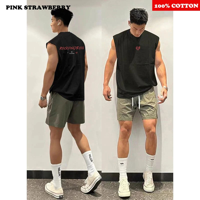 Chaleco de estilo americano para hombre, camiseta deportiva sin mangas de algodón 100% para verano 2025, chaleco para correr y nadar, Top Y2k de secado rápido, ropa para hombre