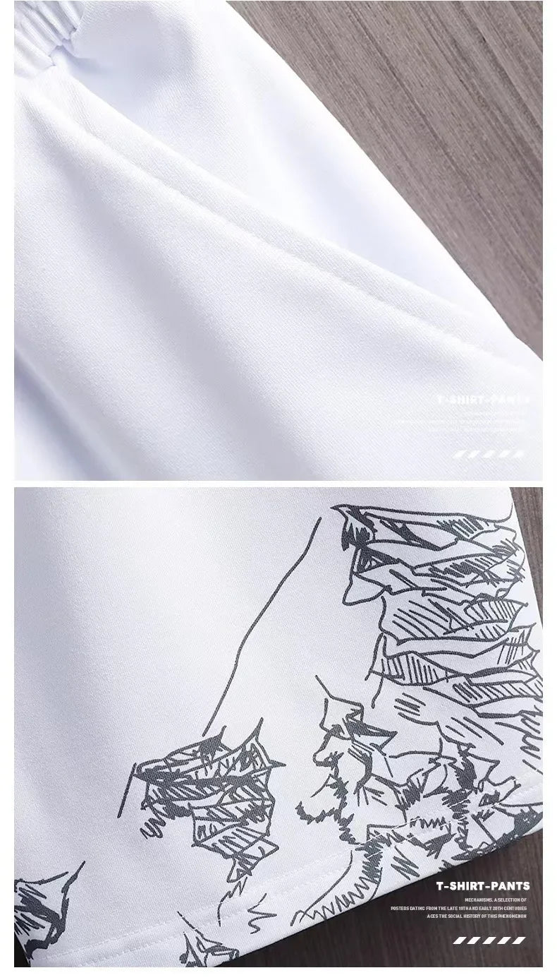 Camiseta de manga corta de seda helada para hombre, traje con estampado Digital, estilo coreano a la moda, adelgazante, suaviza tu silueta Spor, novedad de verano