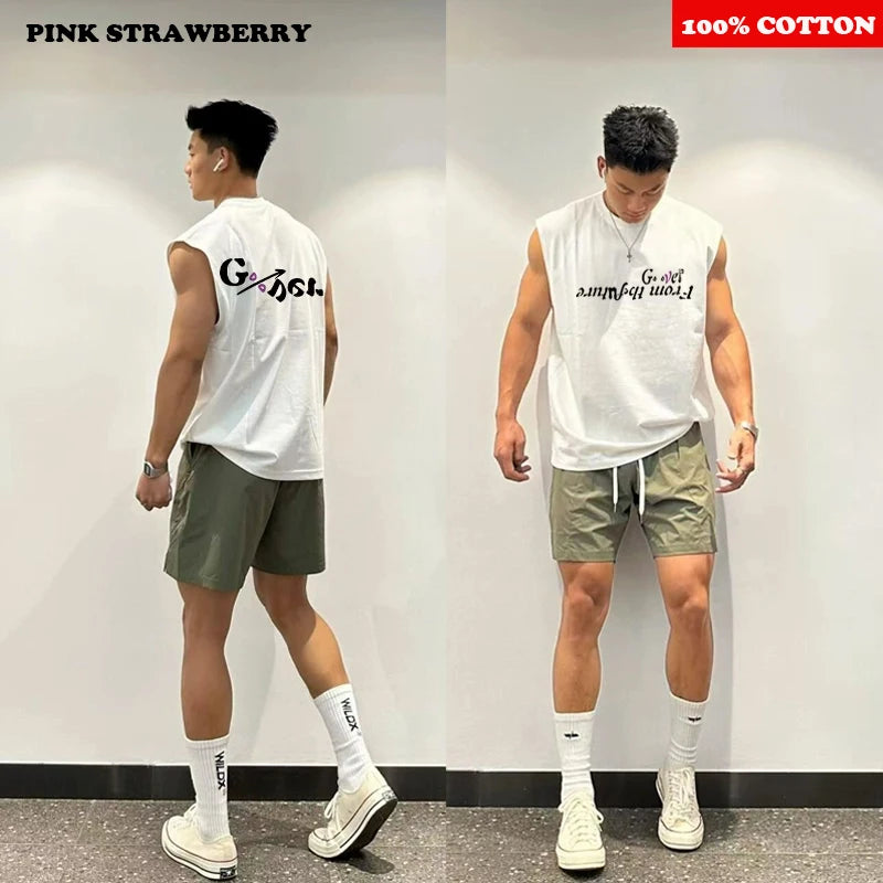 Chaleco de estilo americano para hombre, camiseta deportiva sin mangas de algodón 100% para verano 2025, chaleco para correr y nadar, Top Y2k de secado rápido, ropa para hombre