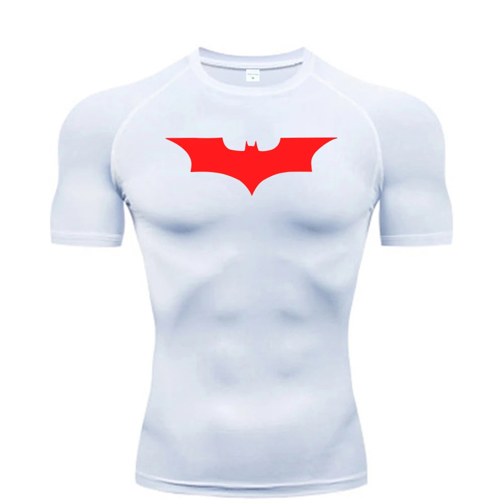 Camiseta ajustada con estampado de murciélago para hombre, camiseta de compresión para correr, gimnasio, Fitness, trotar, camisetas informales de manga corta para hombre