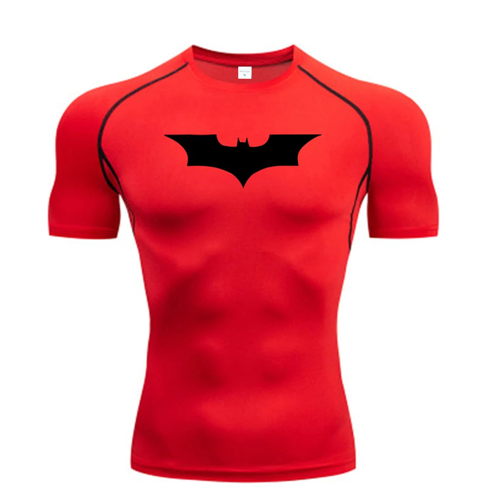 Camiseta ajustada con estampado de murciélago para hombre, camiseta de compresión para correr, gimnasio, Fitness, trotar, camisetas informales de manga corta para hombre