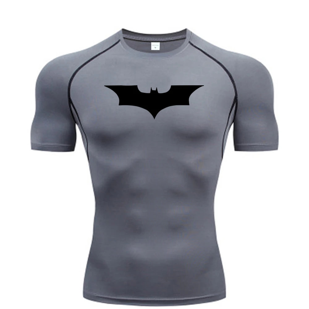 Camiseta ajustada con estampado de murciélago para hombre, camiseta de compresión para correr, gimnasio, Fitness, trotar, camisetas informales de manga corta para hombre