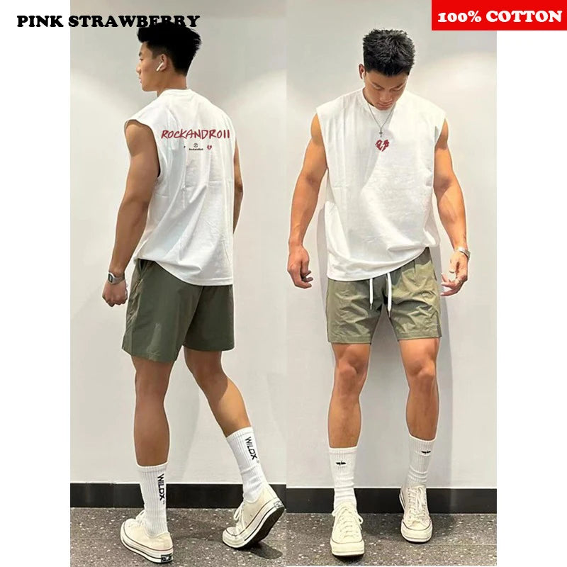 Chaleco de estilo americano para hombre, camiseta deportiva sin mangas de algodón 100% para verano 2025, chaleco para correr y nadar, Top Y2k de secado rápido, ropa para hombre