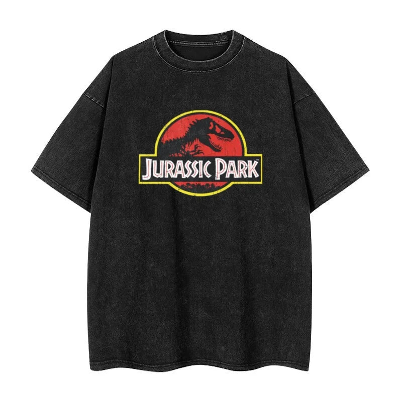 Camiseta Retro lavada de Jurassic Park, ropa de calle, camiseta Retro de Hip-hop, camisa informal de verano para hombres y mujeres