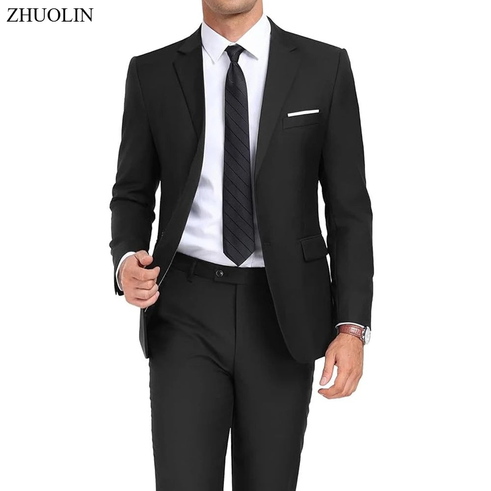 Trajes para hombre, conjunto elegante de 2 piezas para boda, chaquetas, pantalones, Blazers ajustados, traje Formal de negocios, disfraz clásico de moda 2025