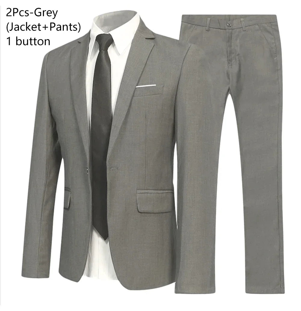 Trajes para hombre, conjunto elegante de 2 piezas para boda, chaquetas, pantalones, Blazers ajustados, traje Formal de negocios, disfraz clásico de moda 2025