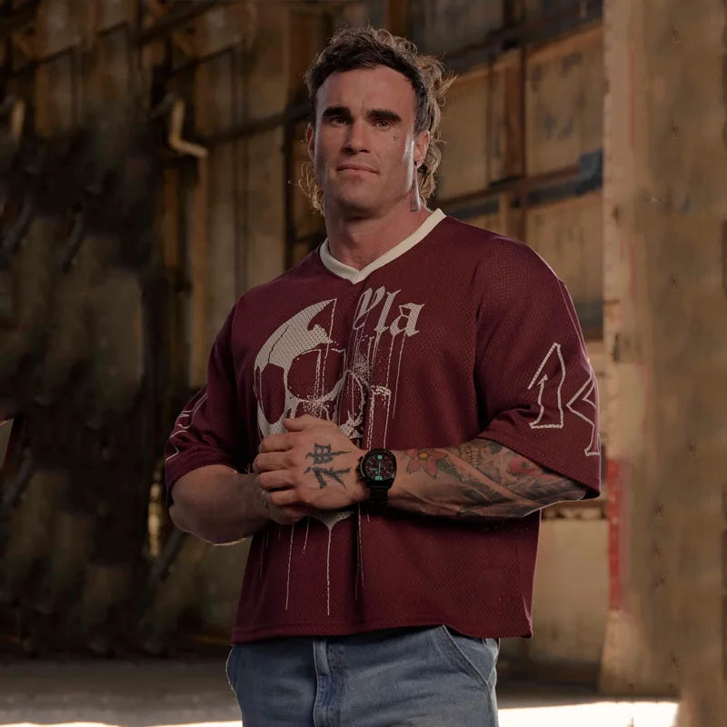 Novedad de verano, camiseta súper grande de marca YA a la moda para hombre, camiseta deportiva de secado rápido transpirable con estampado de malla grande, Top de manga corta