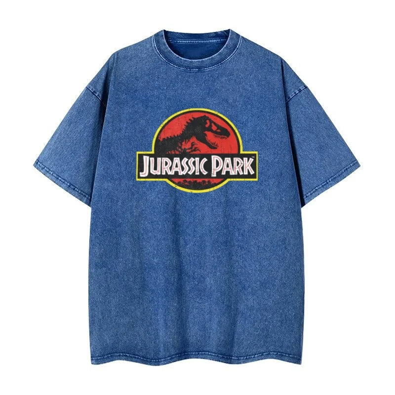 Camiseta Retro lavada de Jurassic Park, ropa de calle, camiseta Retro de Hip-hop, camisa informal de verano para hombres y mujeres