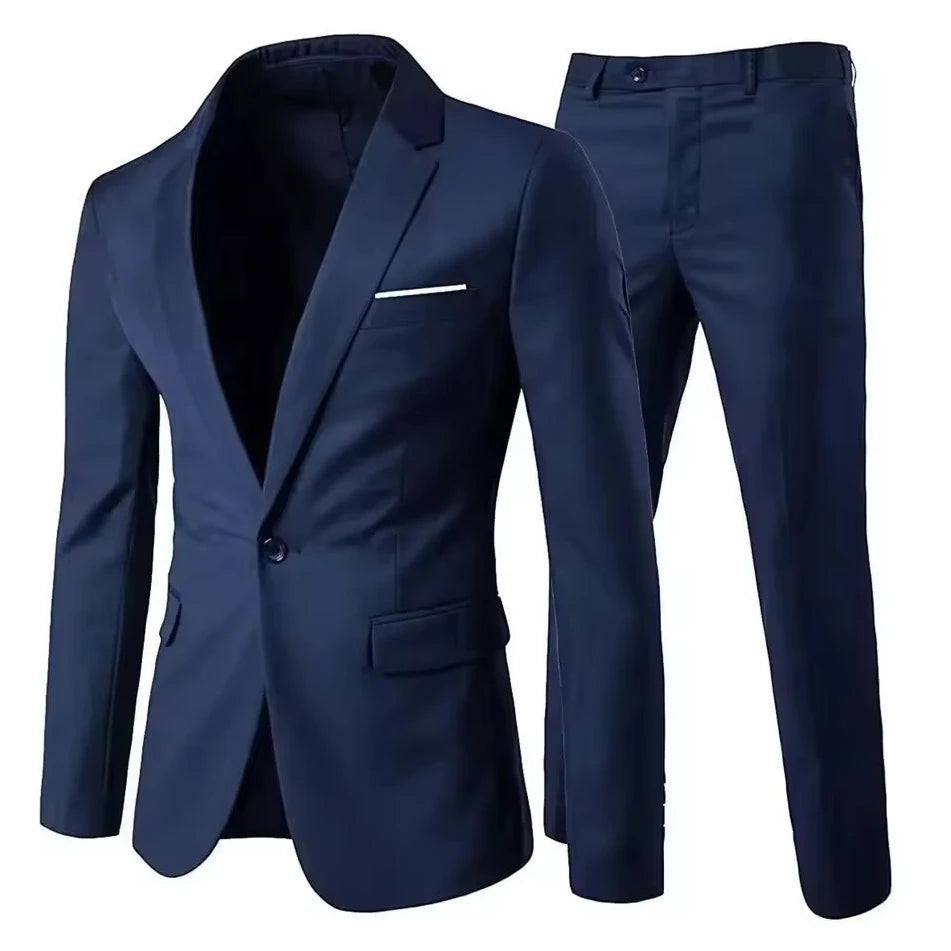 Trajes para hombre, conjunto elegante de 2 piezas para boda, chaquetas, pantalones, Blazers ajustados, traje Formal de negocios, disfraz clásico de moda 2025