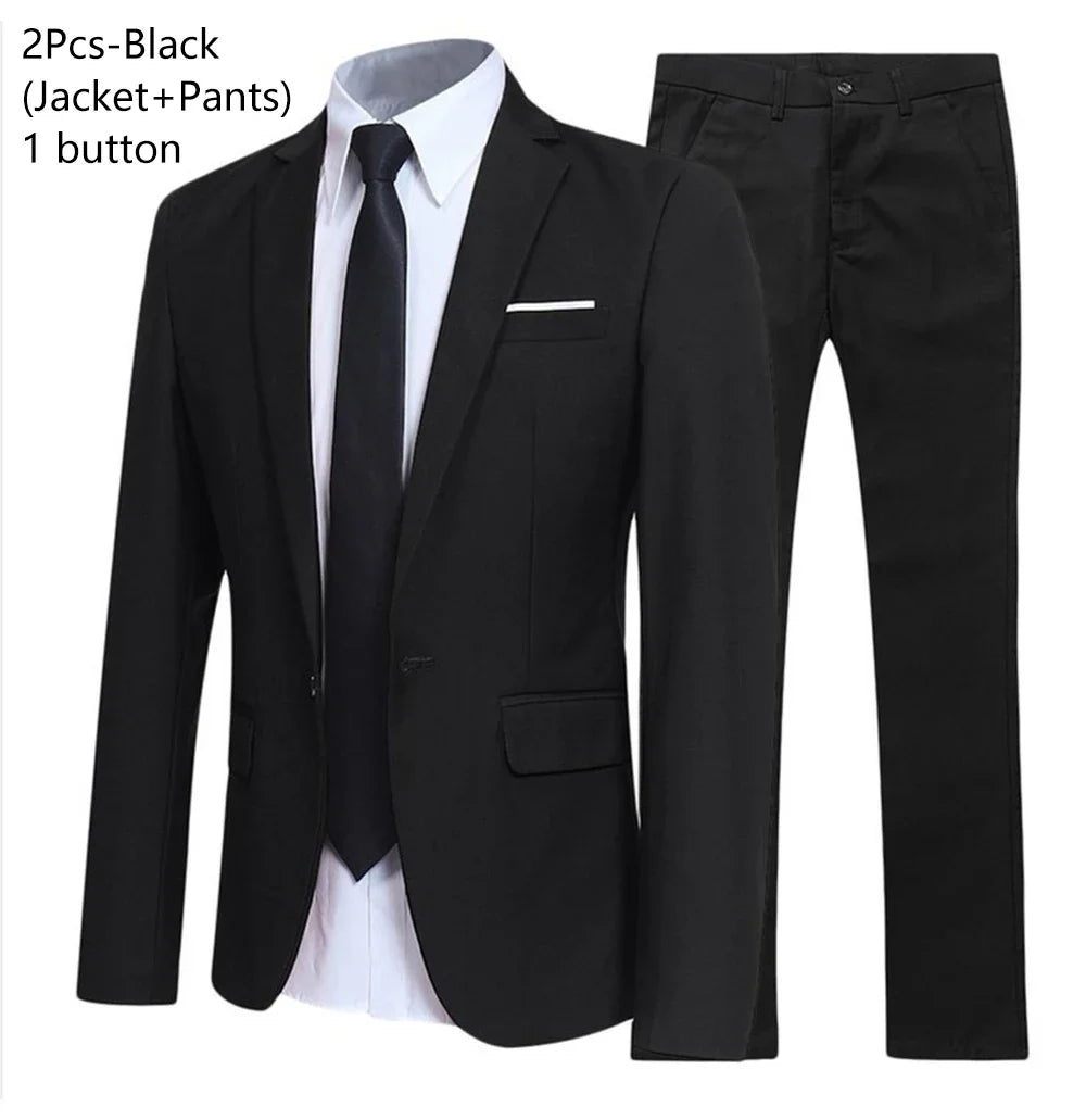 Trajes para hombre, conjunto elegante de 2 piezas para boda, chaquetas, pantalones, Blazers ajustados, traje Formal de negocios, disfraz clásico de moda 2025
