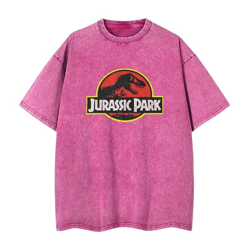 Camiseta Retro lavada de Jurassic Park, ropa de calle, camiseta Retro de Hip-hop, camisa informal de verano para hombres y mujeres