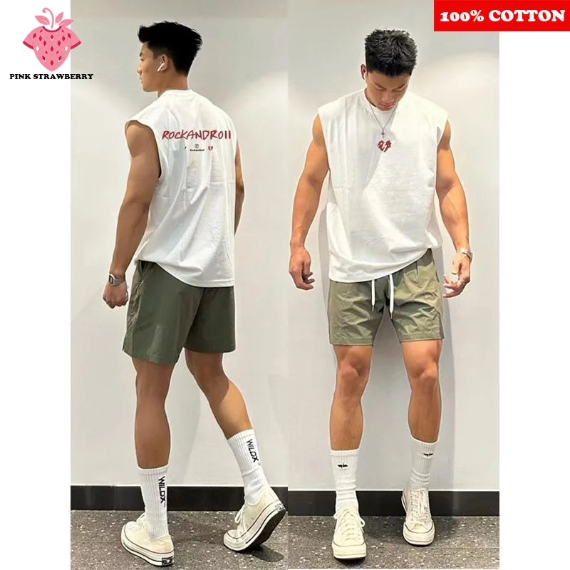 Chaleco de estilo americano para hombre, camiseta deportiva sin mangas de algodón 100% para verano 2025, chaleco para correr y nadar, Top Y2k de secado rápido, ropa para hombre