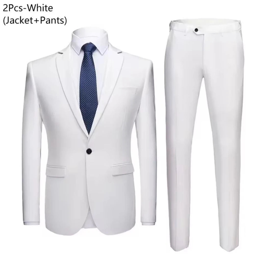Trajes para hombre, conjunto elegante de 2 piezas para boda, chaquetas, pantalones, Blazers ajustados, traje Formal de negocios, disfraz clásico de moda 2025