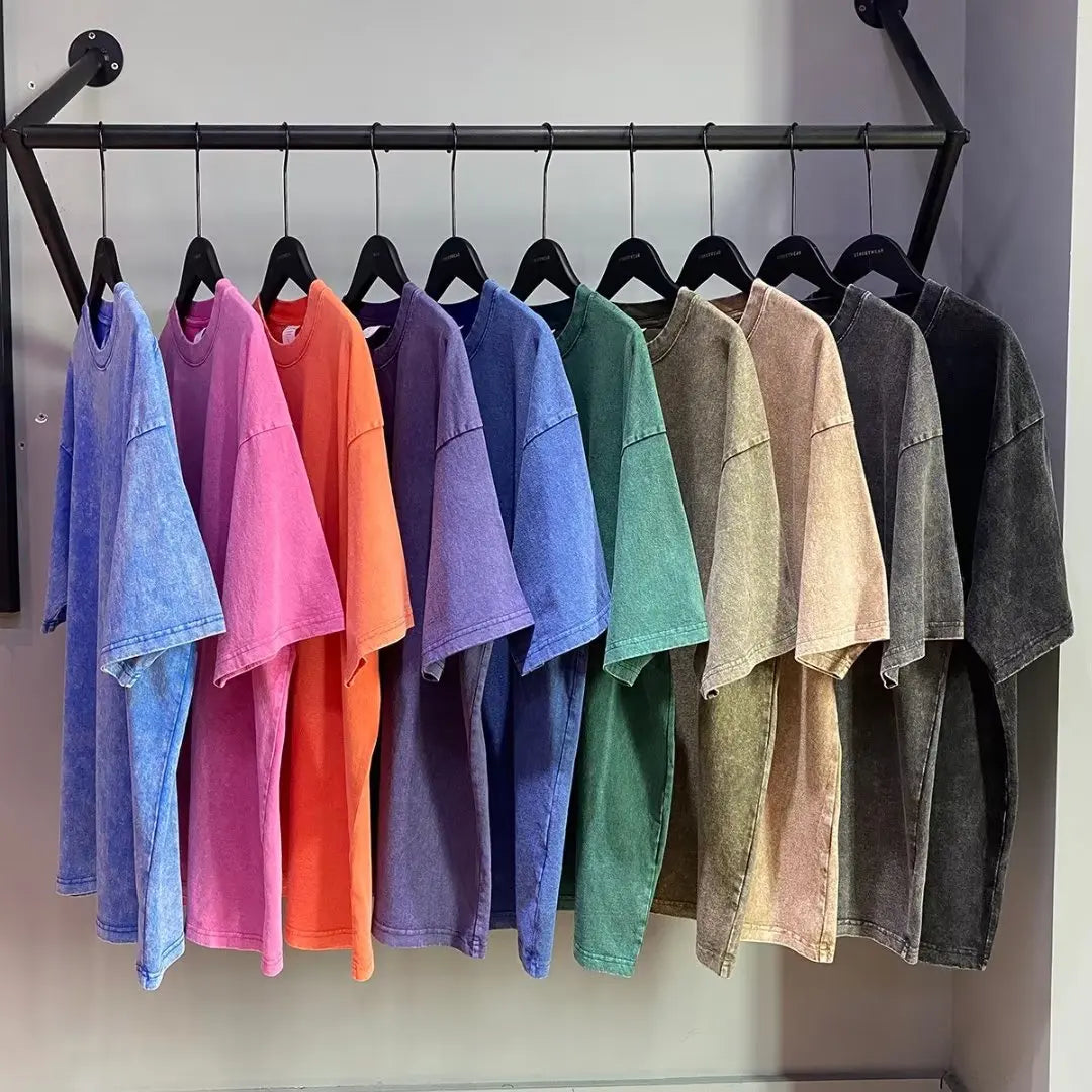 Camiseta de manga corta de Color sólido para hombre y mujer, estilo americano Retro, peso pesado, ropa de gran tamaño lavada de moda urbana de verano