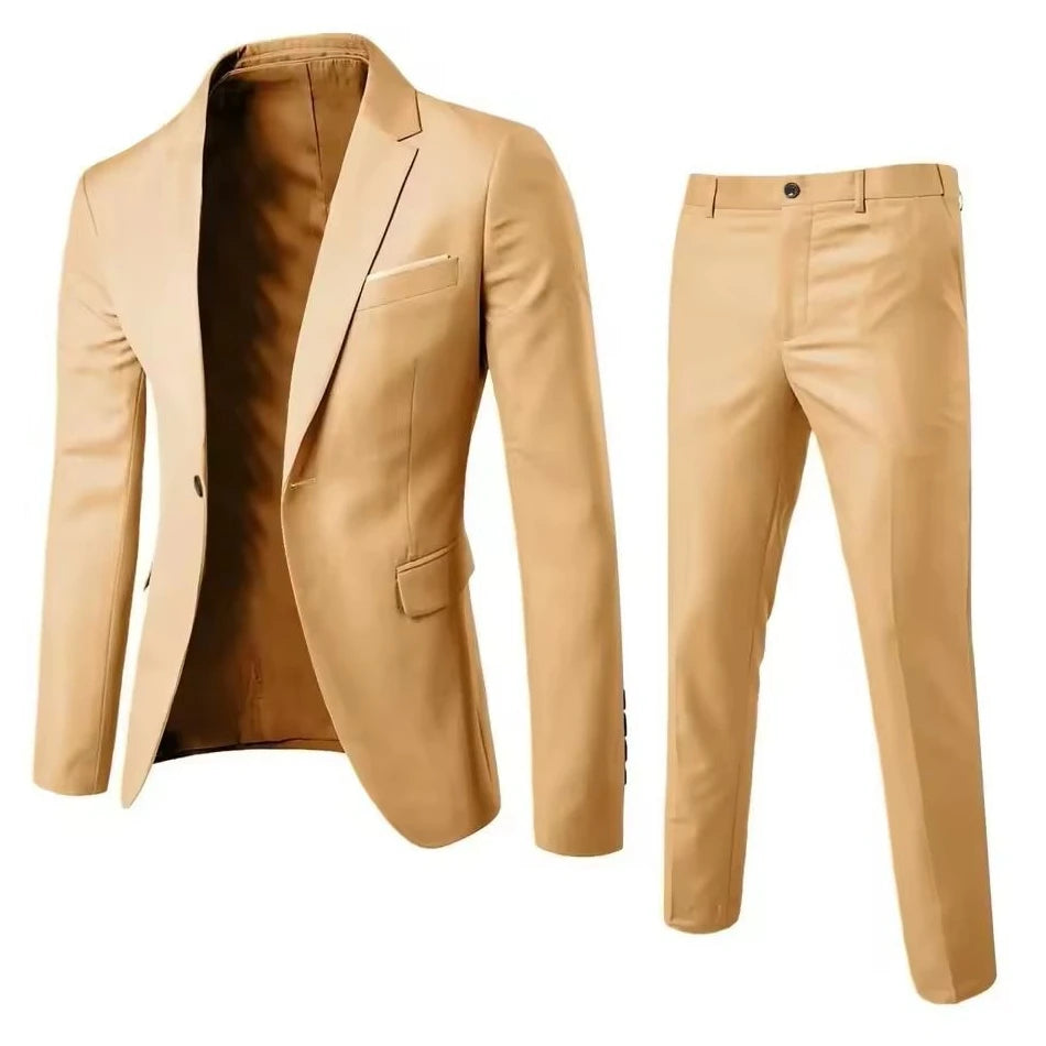 Trajes para hombre, conjunto elegante de 2 piezas para boda, chaquetas, pantalones, Blazers ajustados, traje Formal de negocios, disfraz clásico de moda 2025