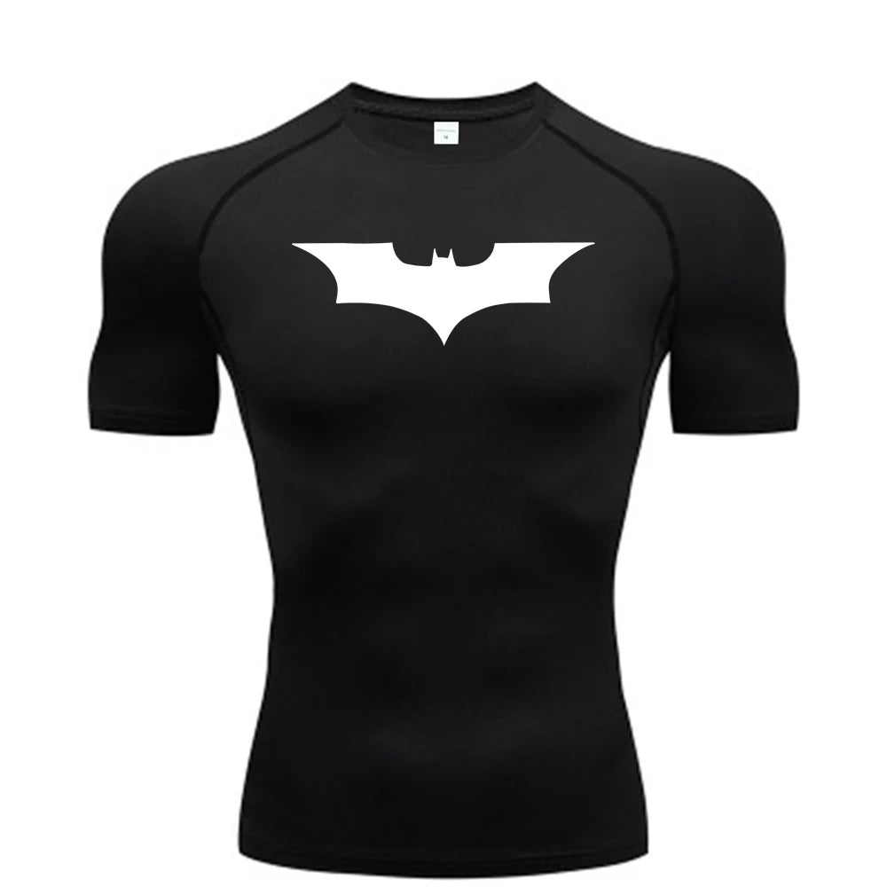 Camiseta ajustada con estampado de murciélago para hombre, camiseta de compresión para correr, gimnasio, Fitness, trotar, camisetas informales de manga corta para hombre