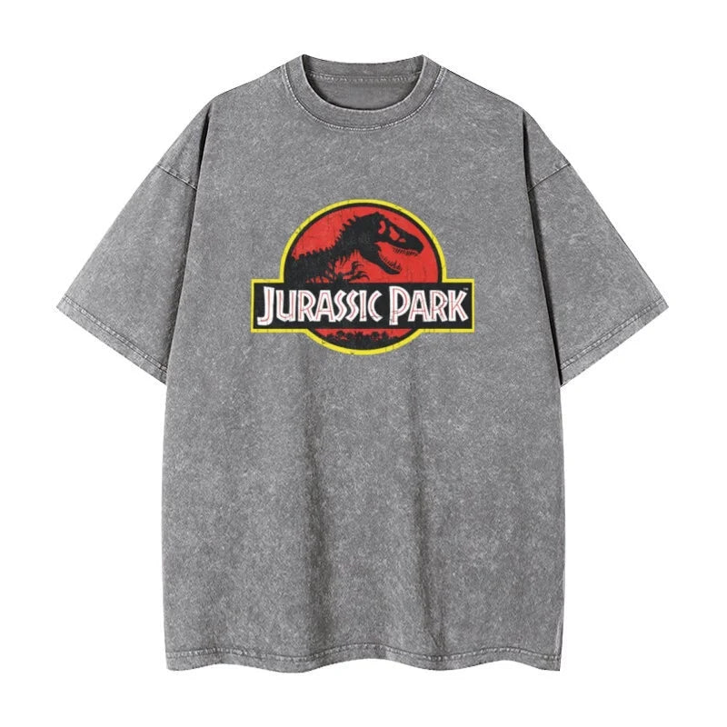 Camiseta Retro lavada de Jurassic Park, ropa de calle, camiseta Retro de Hip-hop, camisa informal de verano para hombres y mujeres
