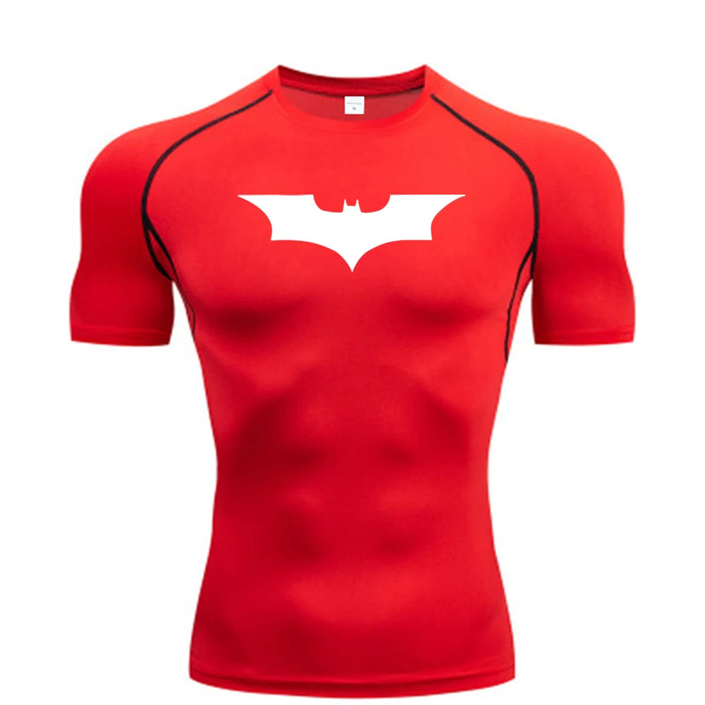 Camiseta ajustada con estampado de murciélago para hombre, camiseta de compresión para correr, gimnasio, Fitness, trotar, camisetas informales de manga corta para hombre