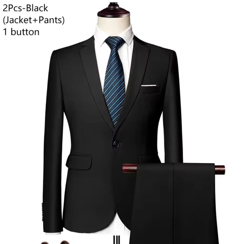 Trajes para hombre, conjunto elegante de 2 piezas para boda, chaquetas, pantalones, Blazers ajustados, traje Formal de negocios, disfraz clásico de moda 2025