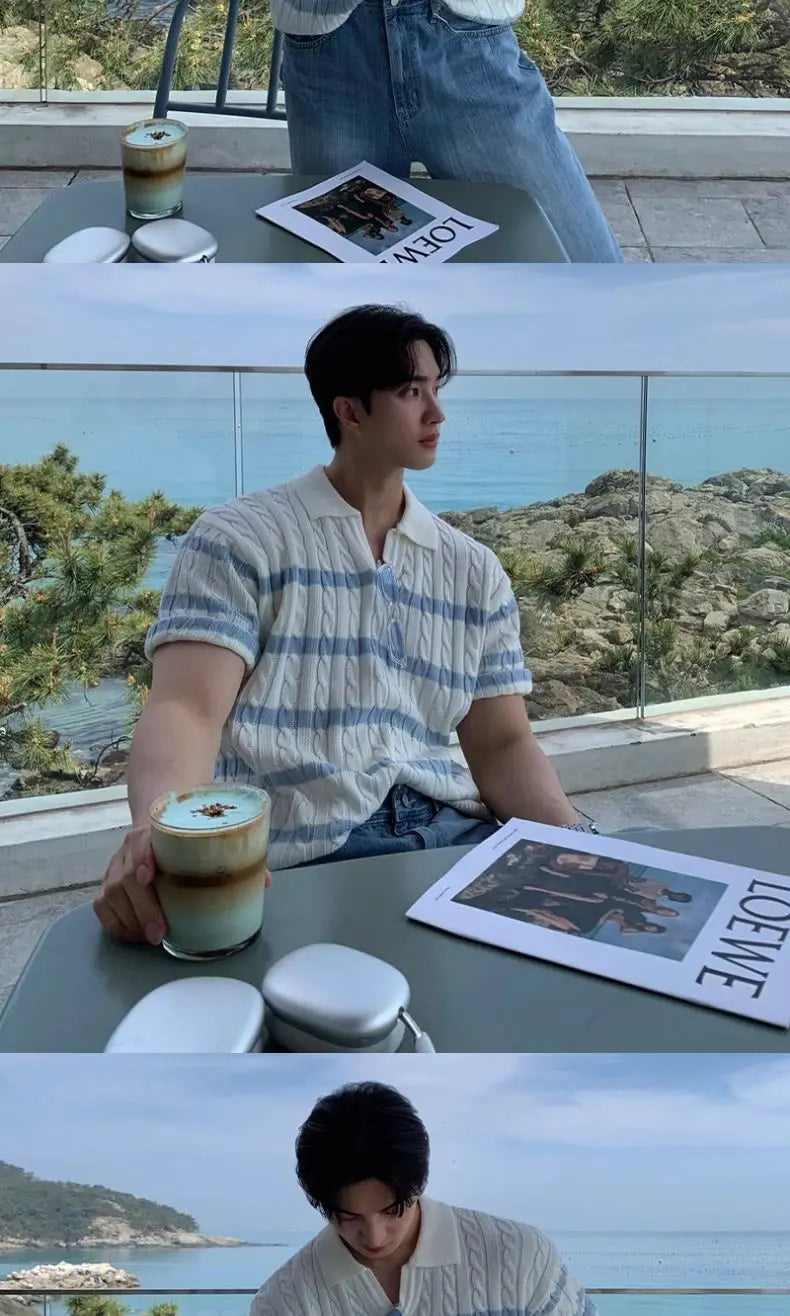 Camiseta coreana de verano para hombres y mujeres, Polo de diseño personalizado a la moda, camiseta Retro Harajuku a rayas de manga corta para parejas