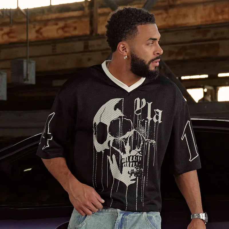 Novedad de verano, camiseta súper grande de marca YA a la moda para hombre, camiseta deportiva de secado rápido transpirable con estampado de malla grande, Top de manga corta