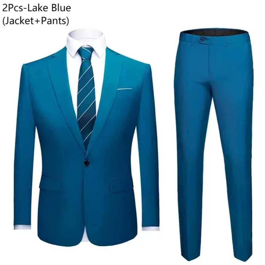 Trajes para hombre, conjunto elegante de 2 piezas para boda, chaquetas, pantalones, Blazers ajustados, traje Formal de negocios, disfraz clásico de moda 2025