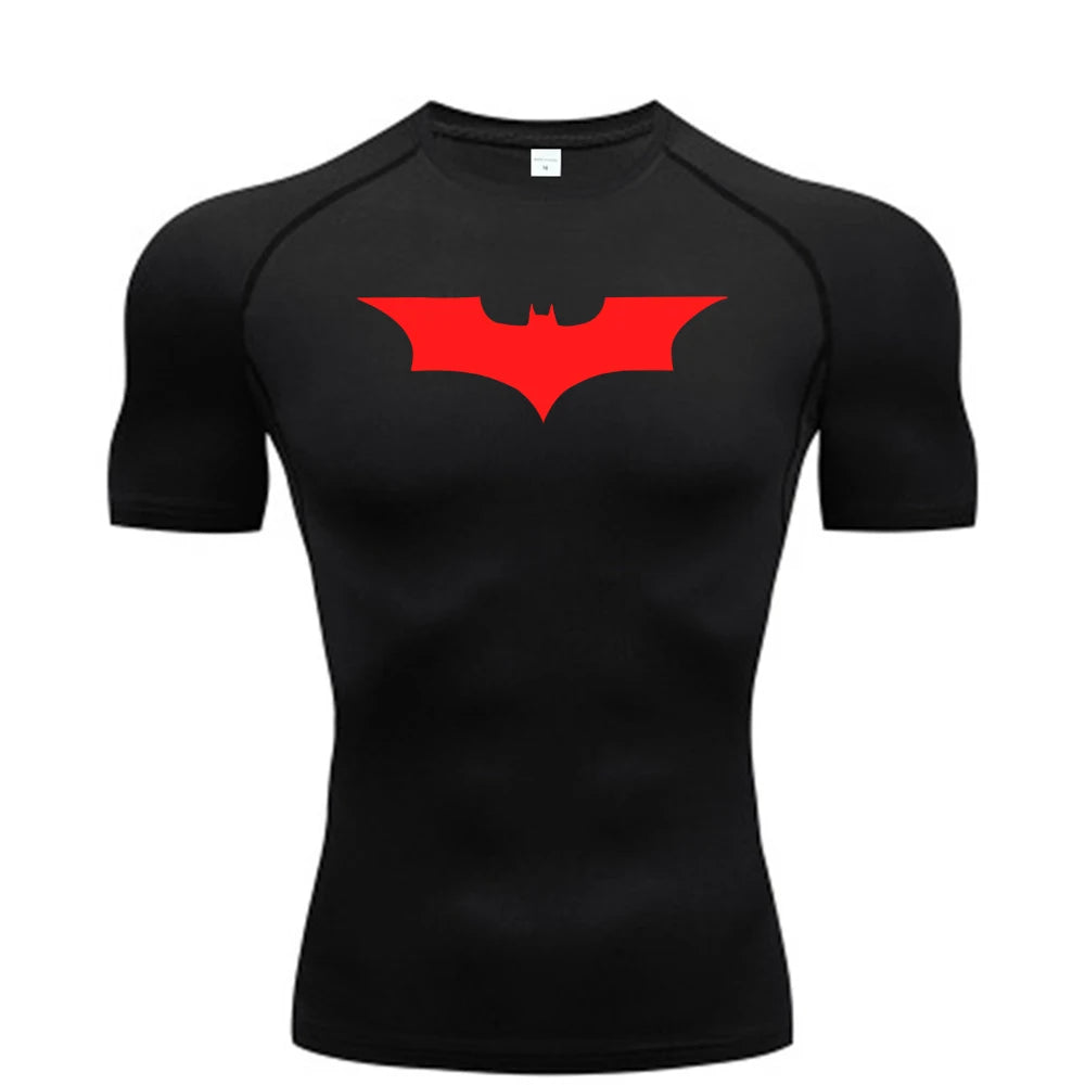 Camiseta ajustada con estampado de murciélago para hombre, camiseta de compresión para correr, gimnasio, Fitness, trotar, camisetas informales de manga corta para hombre