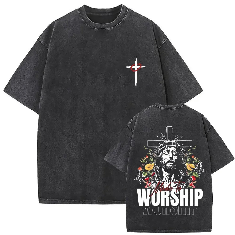Camiseta lavada Vintage cristiana para hombre y mujer, camisetas góticas de Rock de gran tamaño, ropa de calle, Jesús perdónlos el padre