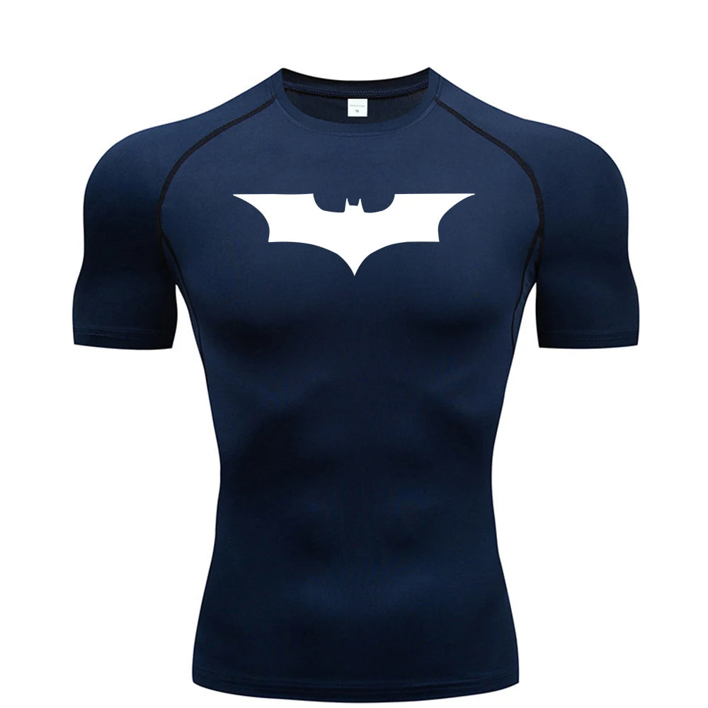Camiseta ajustada con estampado de murciélago para hombre, camiseta de compresión para correr, gimnasio, Fitness, trotar, camisetas informales de manga corta para hombre