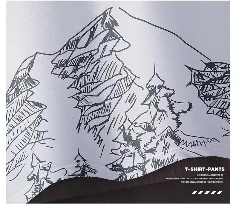 Camiseta de manga corta de seda helada para hombre, traje con estampado Digital, estilo coreano a la moda, adelgazante, suaviza tu silueta Spor, novedad de verano